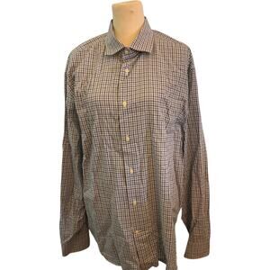 Culturata Shirt Men XXL (18.5) Blue Check Plaid Tailored Fit Dress Italy Cotton